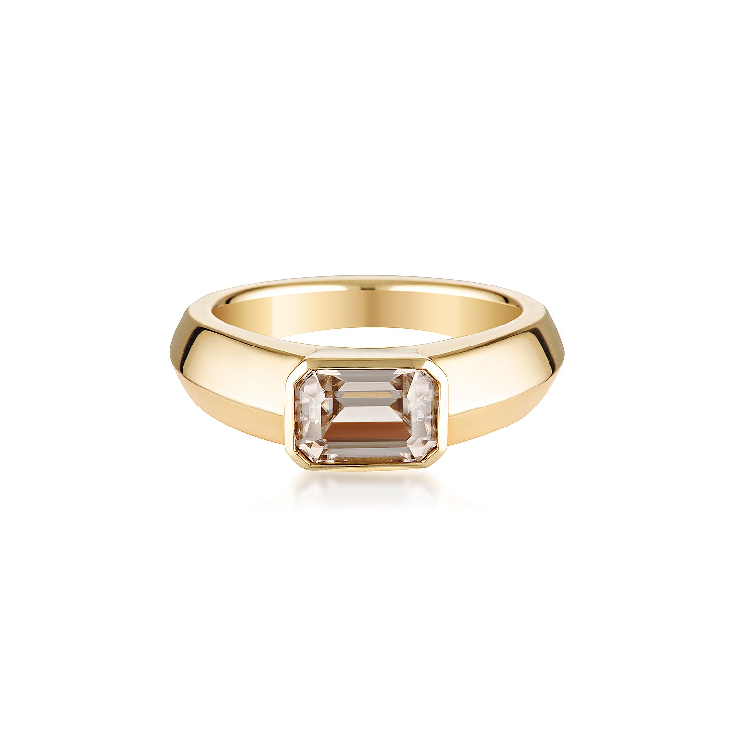 Yellow Gold Baguette Champagne Zircon Ring alternative engagement ring by zoe alexandria jewellery