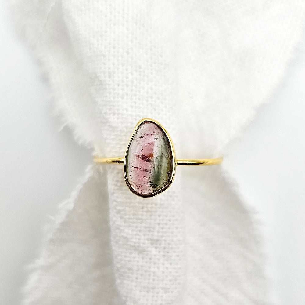 Watermelon Tourmaline Slice Ring - Yellow Gold ring by zoe alexandria jewellery