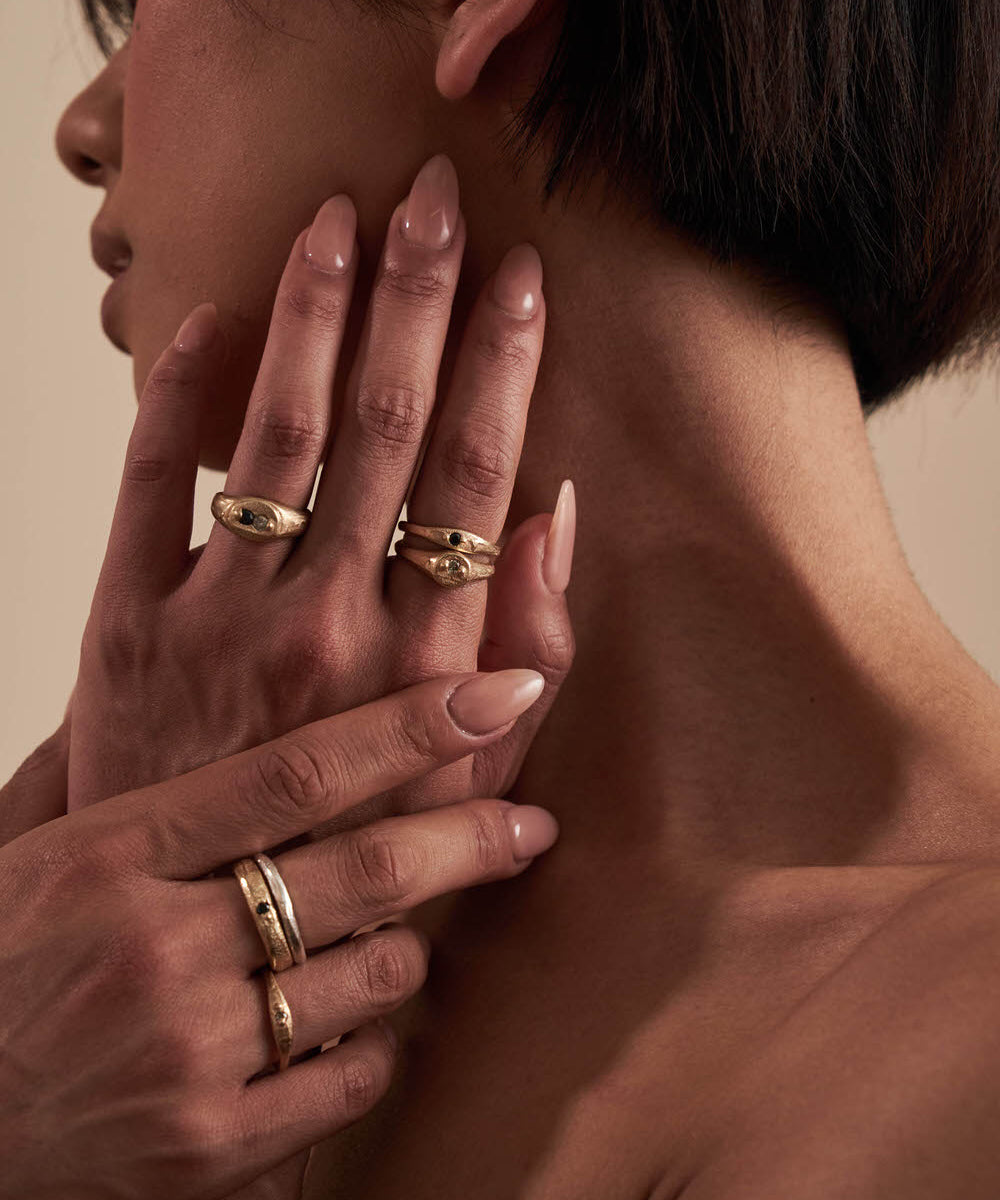 recycled gold and silver diamond signet rings by zoe alexandria