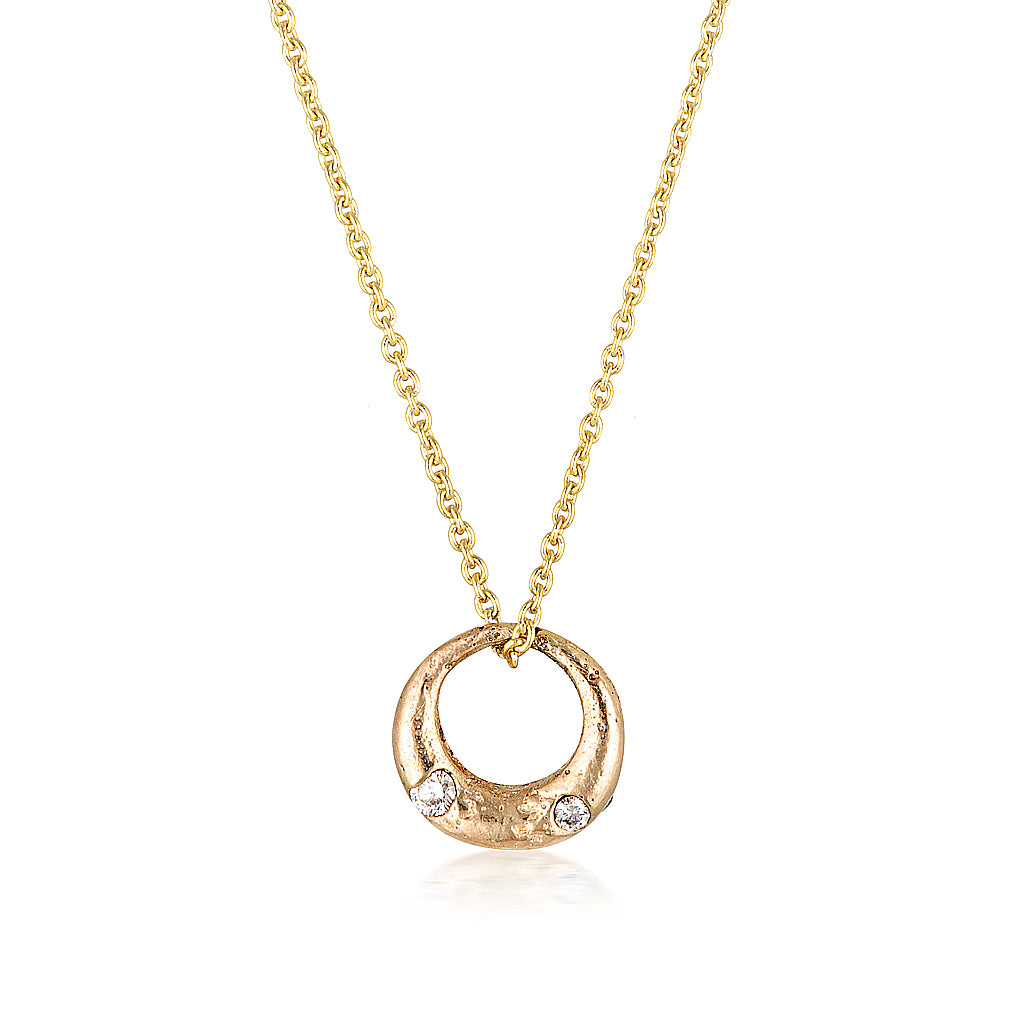 Demilune Pendant recycled Yellow Gold & White Diamond necklace by zoe alexandria jewellery
