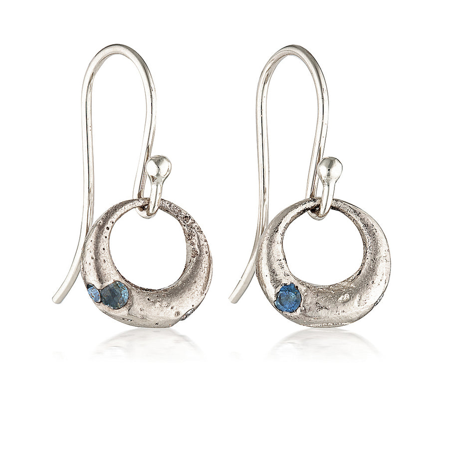 Demilune Earrings - White Gold & Teal Sapphire
