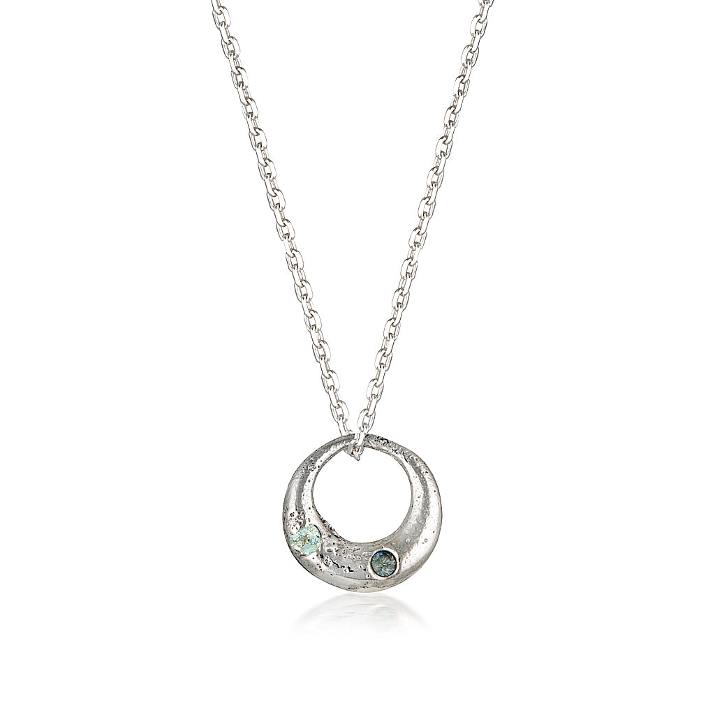 Demilune Pendant recycled Silver & teal Sapphire necklace by zoe alexandria jewellery