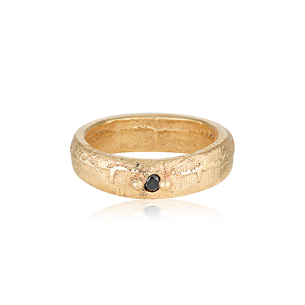 Epicene Ring recycled Yellow Gold & Black Diamond 6mm band alternative wedding ring handmade by zoe alexandria jewellery