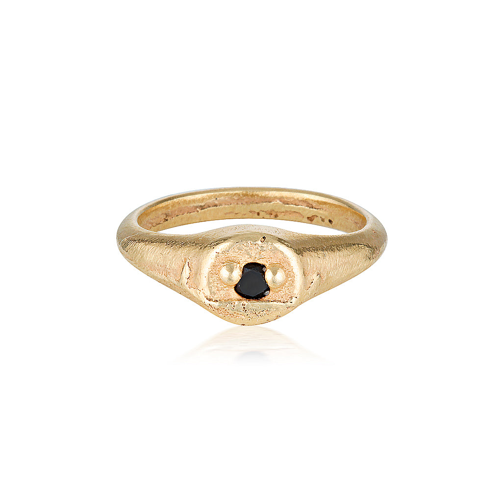 Omni Signet Ring recycled Yellow Gold & Single Black Diamond signet ring by zoe alexandria jewellery