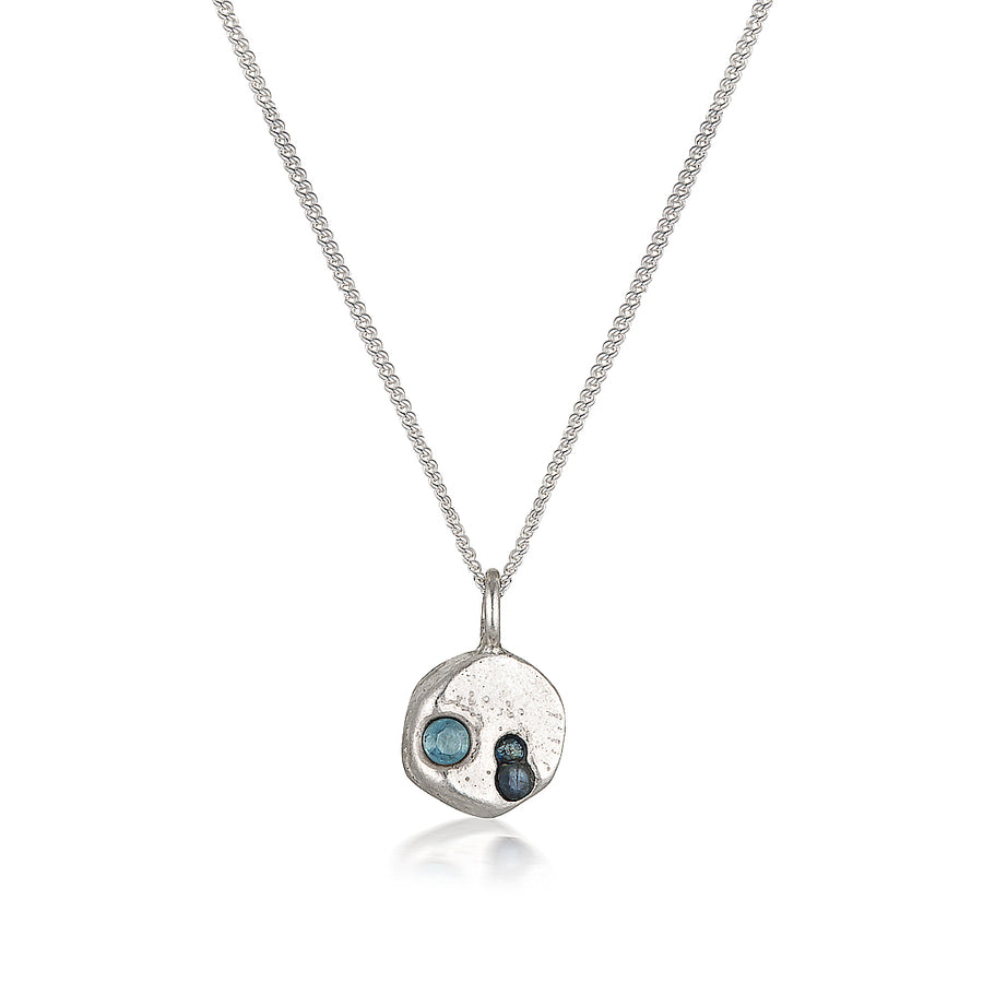 Three Stone Bubble Necklace - Silver & Teal Sapphire