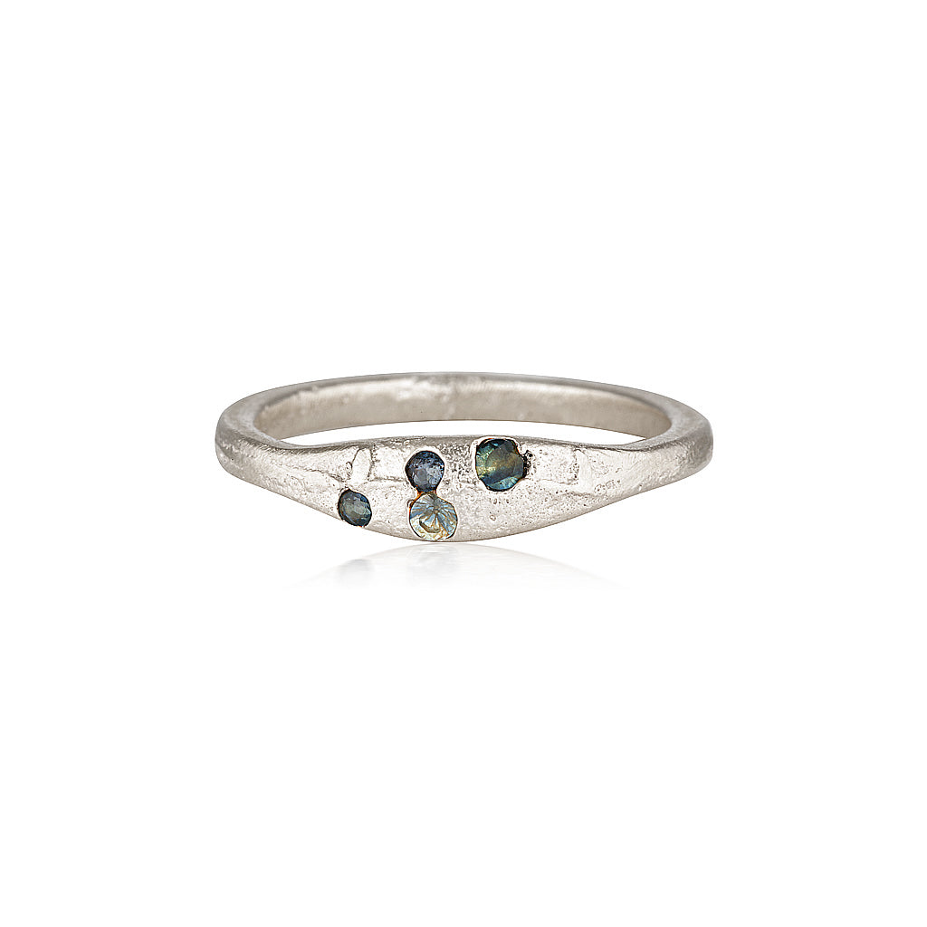 Aluna Ring recycled White Gold & Teal Sapphire ring by zoe alexandria jewellery