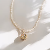 Rice Pearl Choker & Lab Diamond Bubble Charm