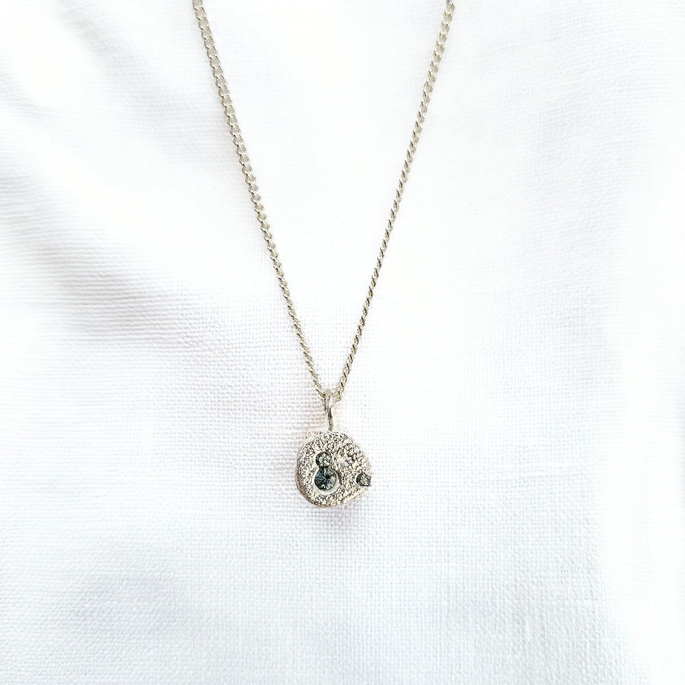 teal sapphire silver necklace handmade by zoe alexandria jewellery