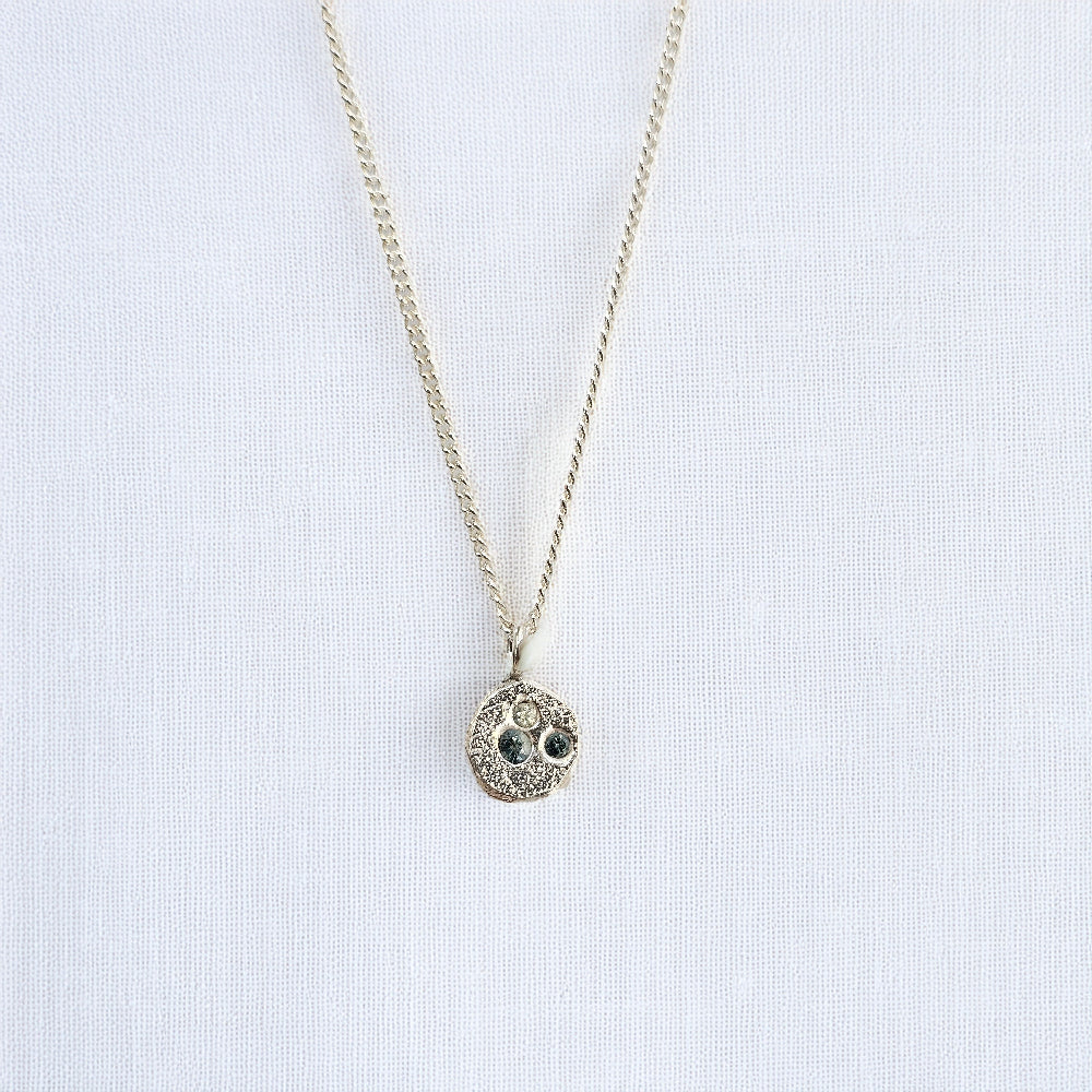 teal sapphire silver necklace handmade by zoe alexandria jewellery