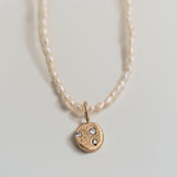 Rice Pearl Choker & Lab Diamond Bubble Charm