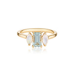 9k Yellow Gold Aquamarine & Moonstone three-stone Ring alternative engagement ring by zoe alexandria