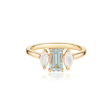 9k Yellow Gold Aquamarine & Moonstone three-stone Ring alternative engagement ring by zoe alexandria