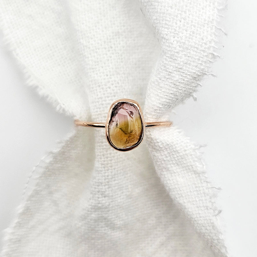 14k Watermelon Tourmaline Slice Ring - Rose Gold