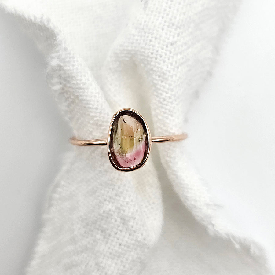 14k Watermelon Tourmaline Slice Ring - Rose Gold