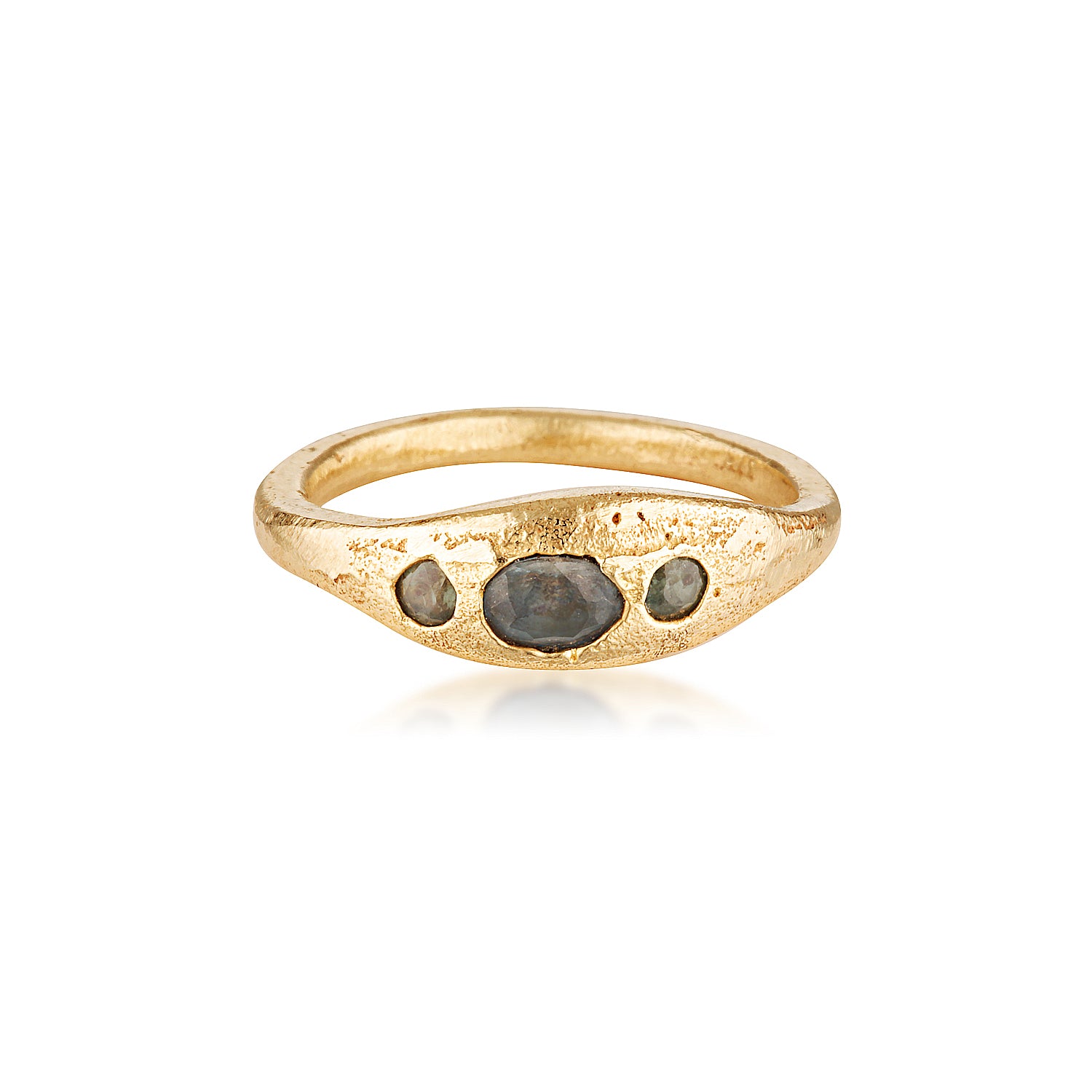 Three Stone Sapphire Ring recycled gold ring by zoe alexandria jewellery