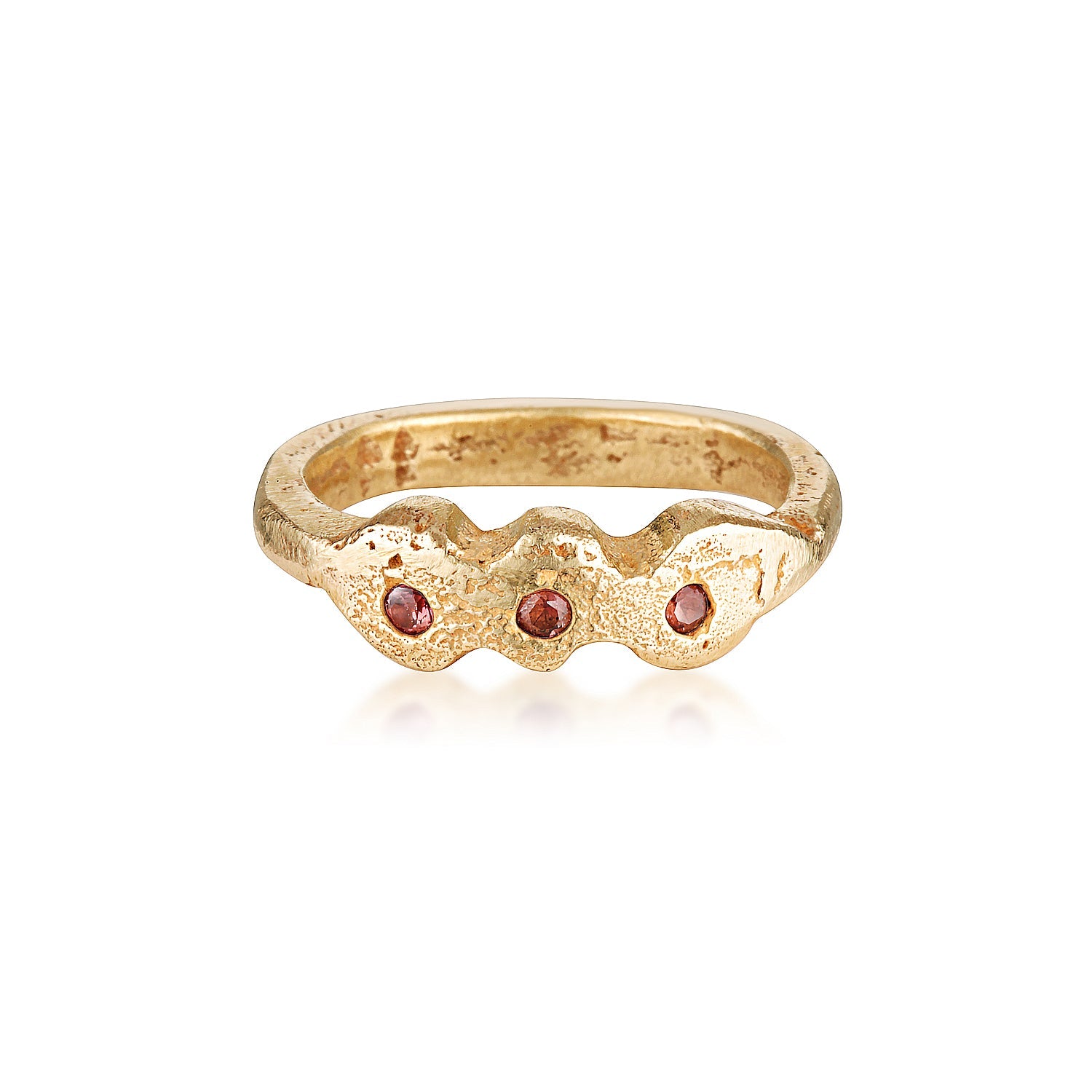 Trilogy Ring - Peach Sapphire recycled gold three stone ring by zoe alexandria jewellery