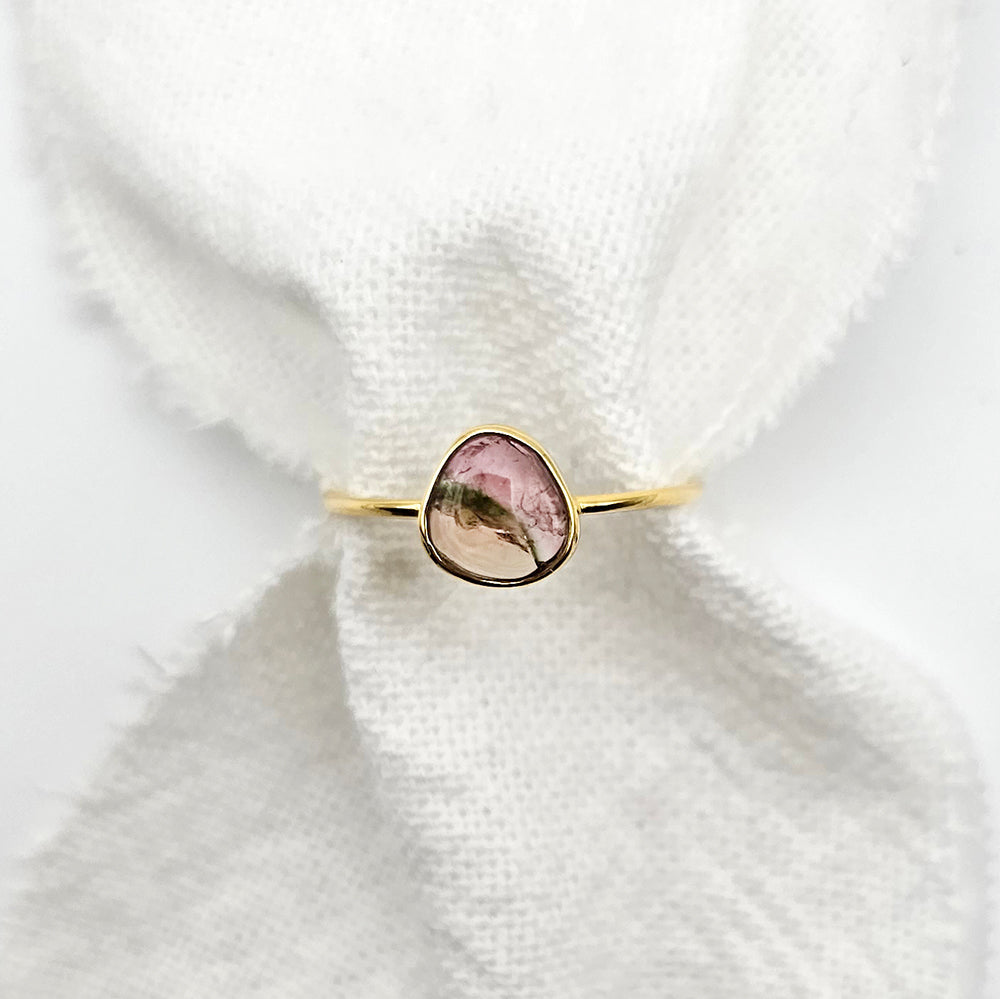 Watermelon Tourmaline Slice Ring - Yellow Gold ring by zoe alexandria jewellery