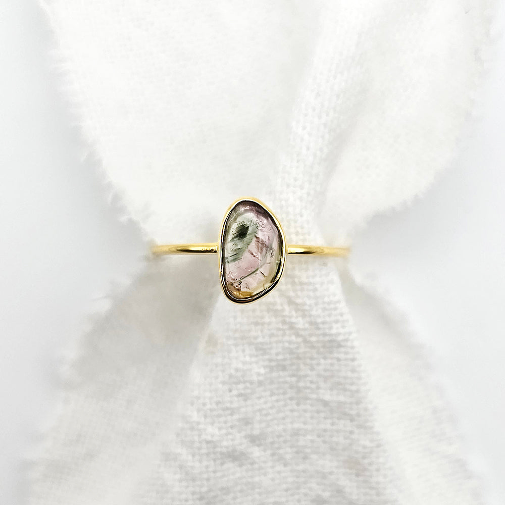 Watermelon Tourmaline Slice Ring - Yellow Gold ring by zoe alexandria jewellery