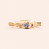 9k Yellow Gold Aluna Ring -  Light blue hexagonal Sapphire & Diamonds