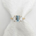 Yellow Gold Aquamarine & Moonstone three-stone Ring alternative engagement ring by zoe alexandria