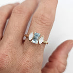 Yellow Gold Aquamarine & Moonstone three-stone Ring alternative engagement ring by zoe alexandria