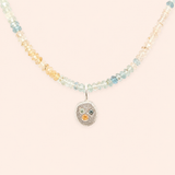 Aquamarine beaded necklace & Silver Sapphire Bubble Charm