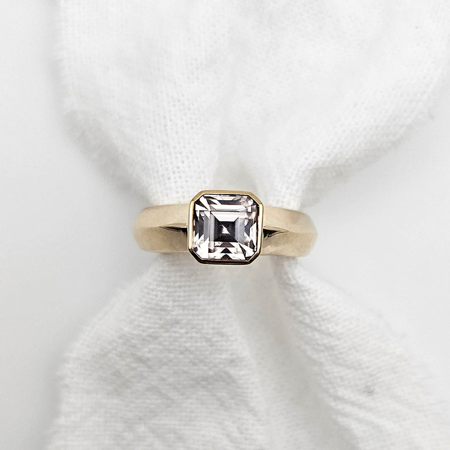 9k Yellow Gold Asscher Champagne Zircon Ring