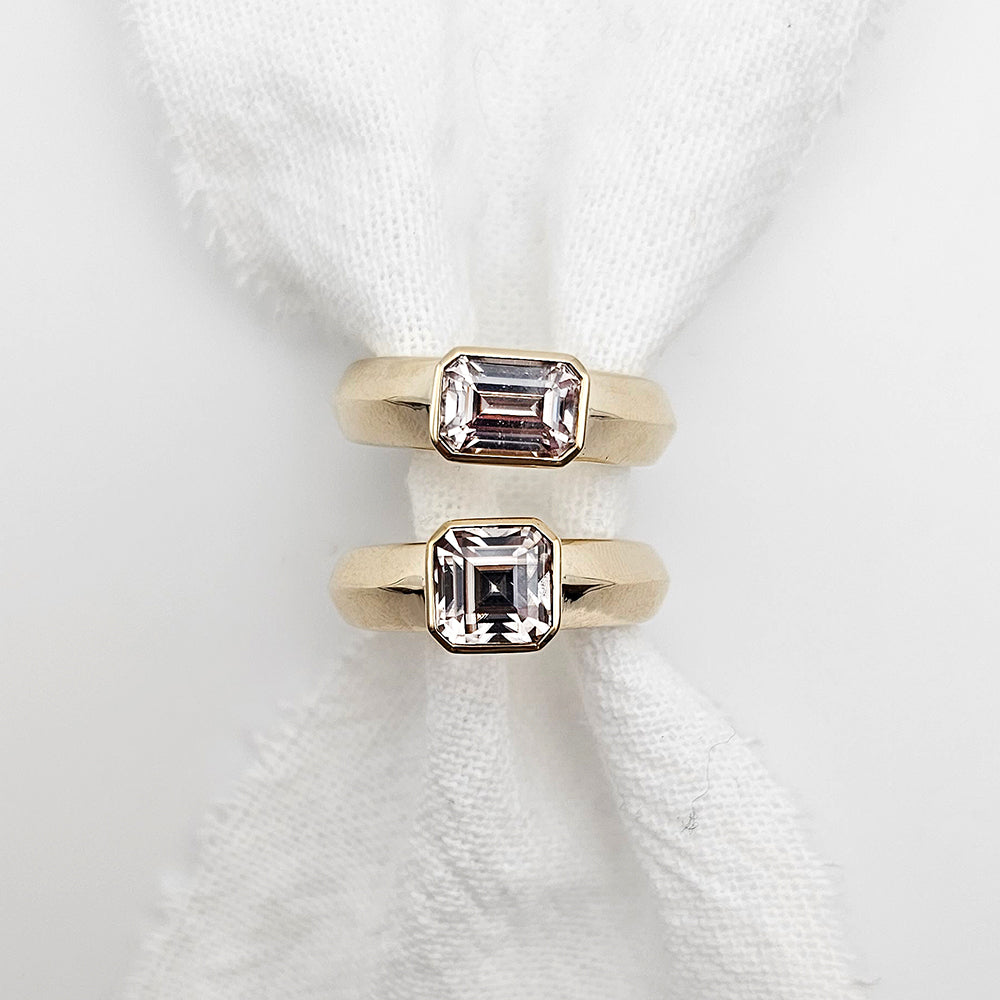 Yellow Gold Baguette Champagne Zircon Ring alternative engagement ring by zoe alexandria jewellery