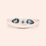 Silver Aluna Bold Ring - 3 stone teal sapphire