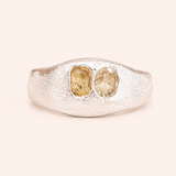 Silver Aluna Bold Ring - Emerald Cut & Oval Yellow Sapphire