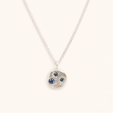 Silver Three Stone Bubble Necklace - Teal Sapphire