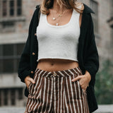 Gabbi - Striped Mid-Waist Cord Pants