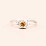 Silver Flower Box Ring - Yellow Citrine