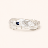 sandcast cove ring with single sapphire recycled silver by zoe alexandria jewellery