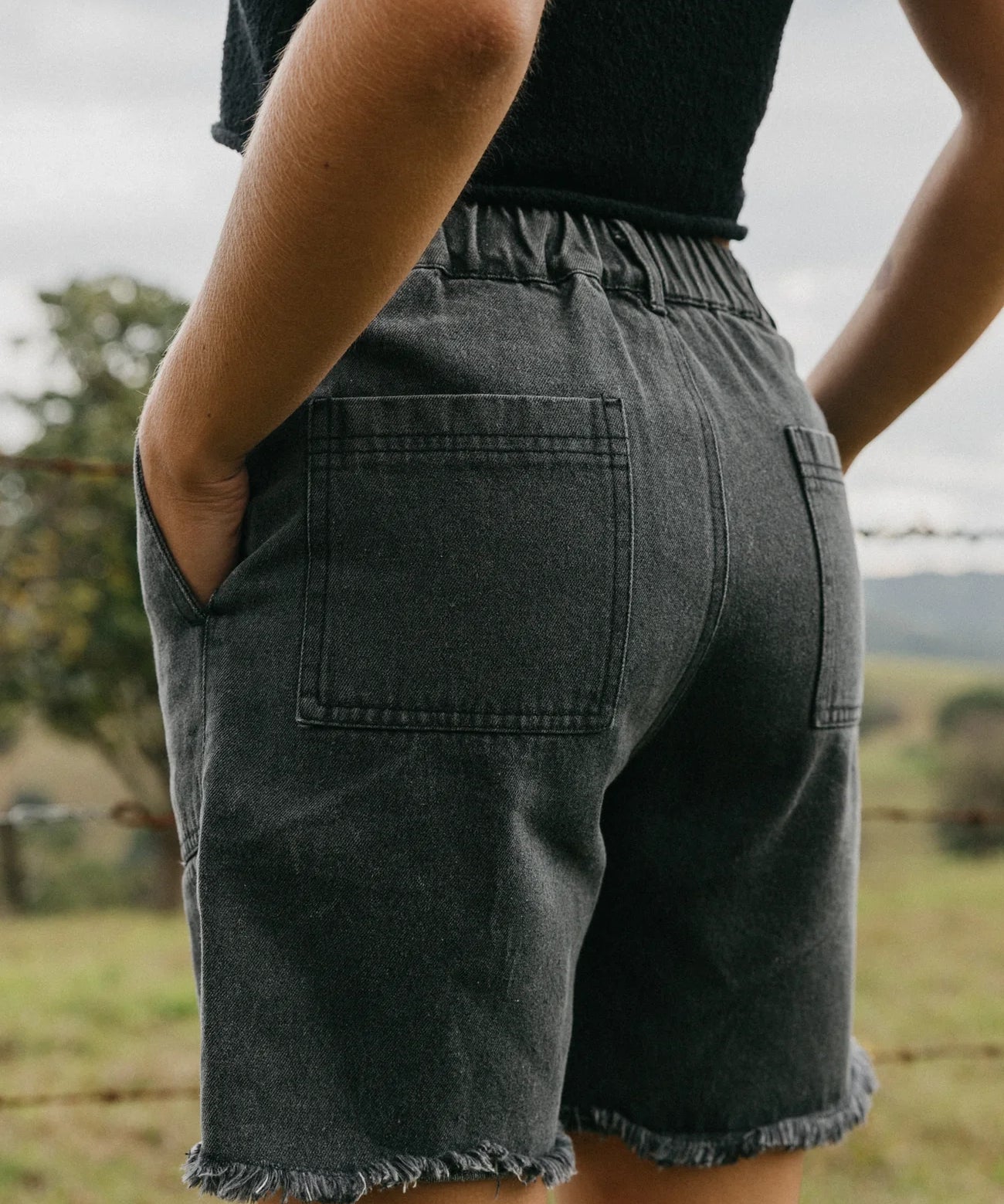 Overland Unisex Shorts - Washed Black Denim