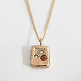Gold Square Tablet Necklace - Mixed Sapphire & Diamond