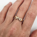 Trilogy Ring - Peach Sapphire recycled gold three stone ring by zoe alexandria jewellery
