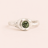 Silver Solitare Ring - Green sapphire