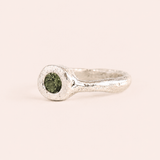 Silver Solitare Ring - Green sapphire