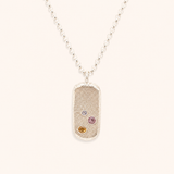 Silver Large Tablet Necklace - Mixed Sapphire