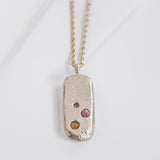 Silver Large Tablet Necklace - Mixed Sapphire