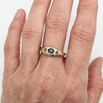 Three Stone Sapphire Ring recycled gold ring by zoe alexandria jewellery