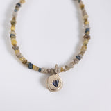 Rough Diamond Choker & White Gold Bubble Charm- Blue