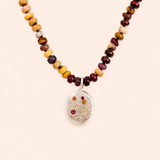 Mookaite beaded necklace & Silver Portrait Pendant