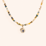 Rough Diamond Choker & White Gold Bubble Charm- Blue