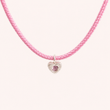 Silver Paracord Necklace - Lavender Pink & Sapphire Heart