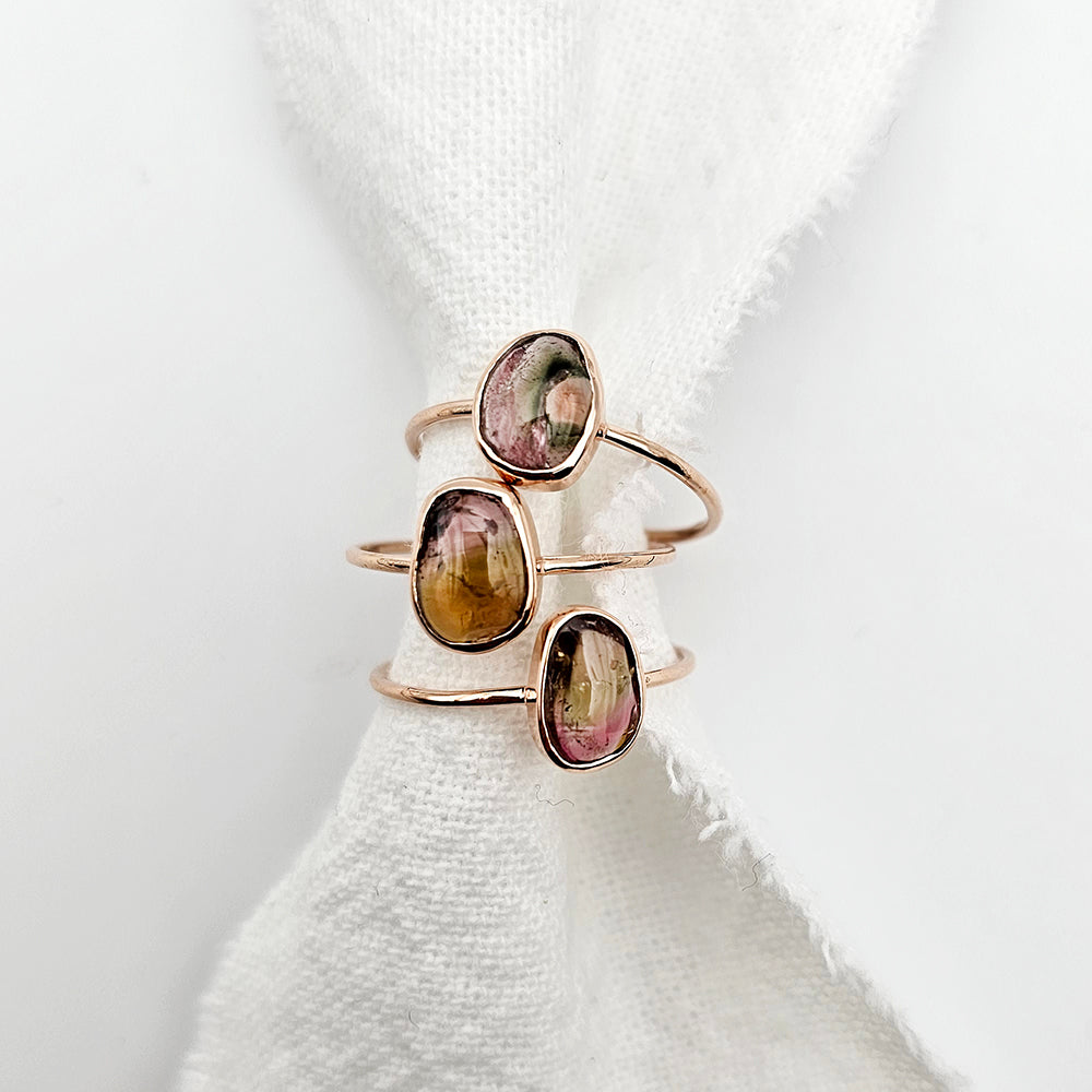 rose gold tourmaline rings by zoe alexandria