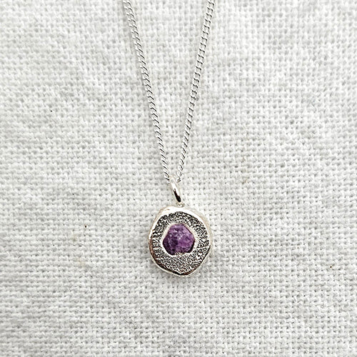 Silver Rough Sapphire Bubble Necklace - Pink sapphire recycled silver necklace by zoe alexandria jewellery