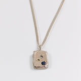 Silver Square Tablet Necklace - Mixed Sapphire