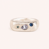 Silver Tablet Signet Ring - Blue sapphire